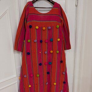 Palomar Women's Red Pink Striped Kaftan Dress 3/4 Sleeves Size 12